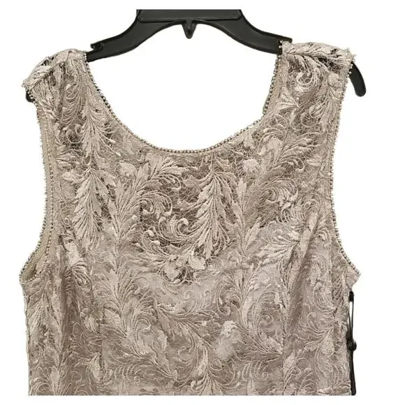 Adrianne Papell Taupe Embroidered Lace w/ Sequins Aline Fit/Flare Cocktail Dress - Picture 5 of 8